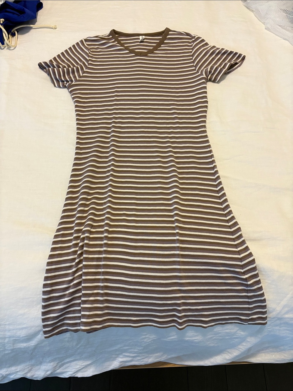 KOTN Brown and White Striped Short-Sleeve Mini Dress